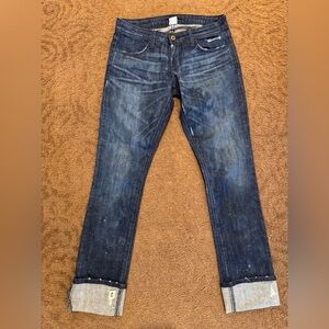 NSF Women's Distressed Slim Straight Leg Jeans - Dark Blue cuffed size 25